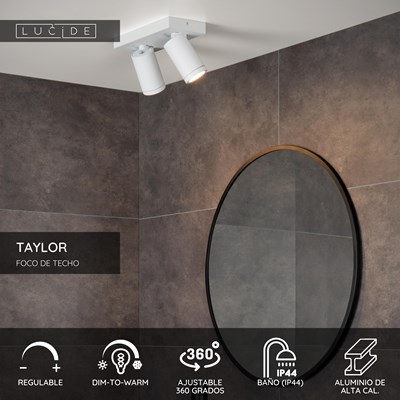 Lucide TAYLOR - Foco de techo Baño - LED Dim to warm - GU10 - 2x5W 2200K/3000K - IP44 - Blanco